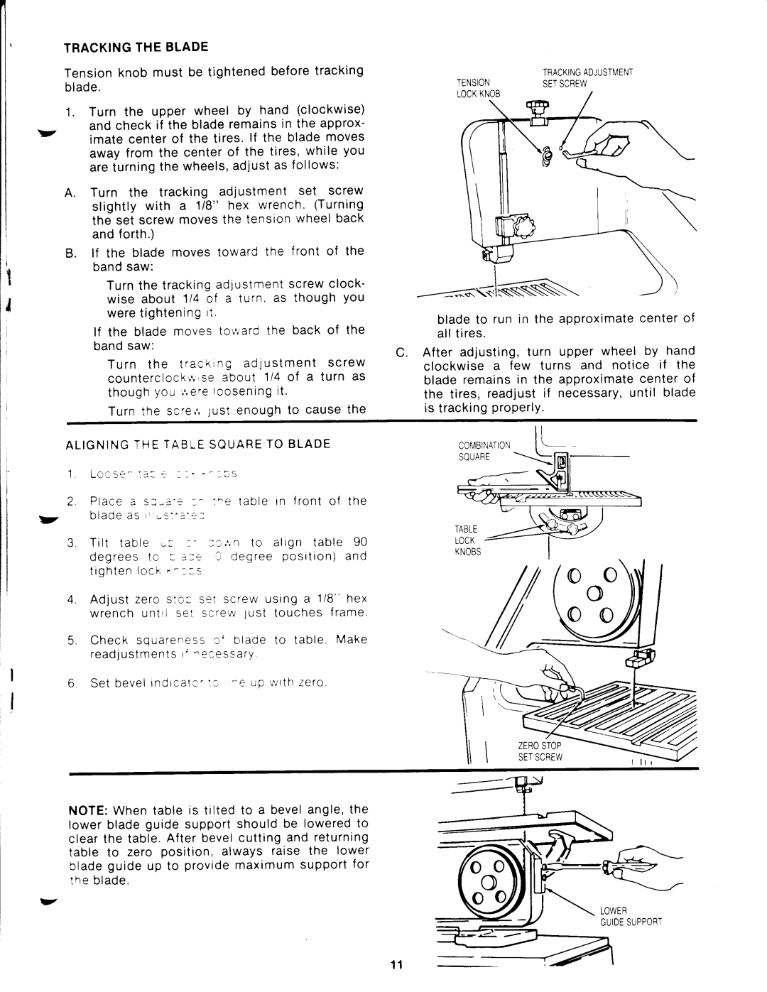 Craftsman 113.244513 owner manual Clockwise a few turns and notice if, Tilt table ---.-rt.r alinn table 