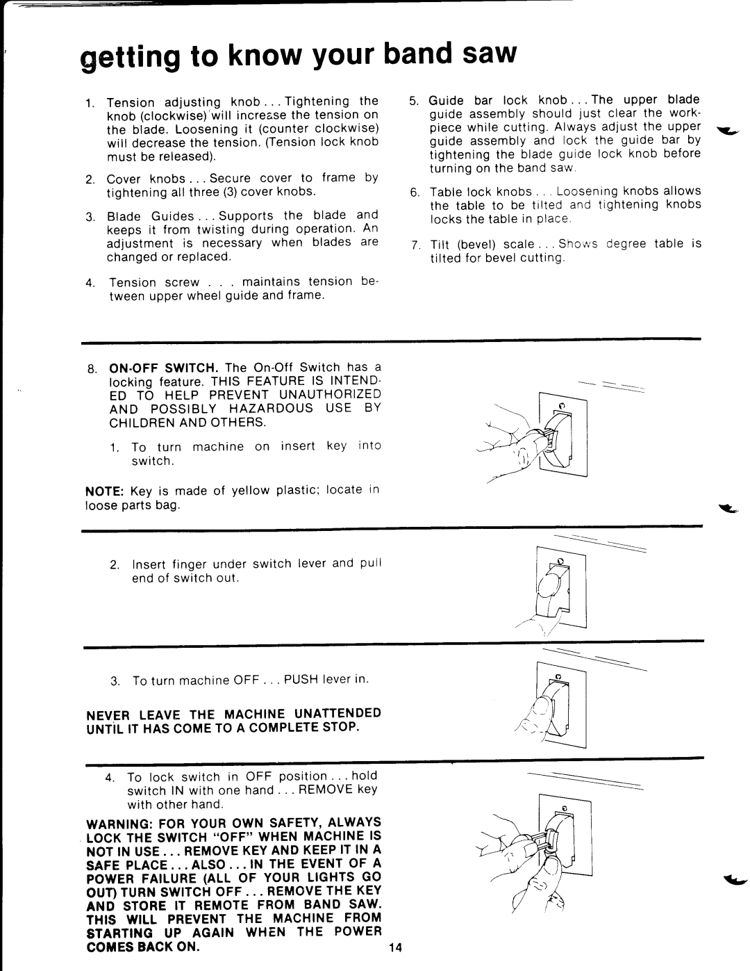 Craftsman 113.244513 owner manual Getting to know Your band saw, Guide bar lock knob . . . The upper blade 