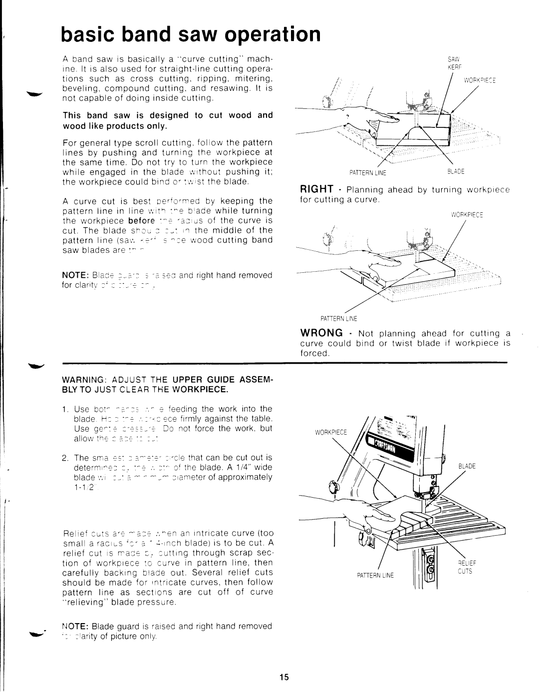 Craftsman 113.244513 owner manual Naticrn line as secttonS are cut off of curve, Wood cutting band, Saw blades are l 