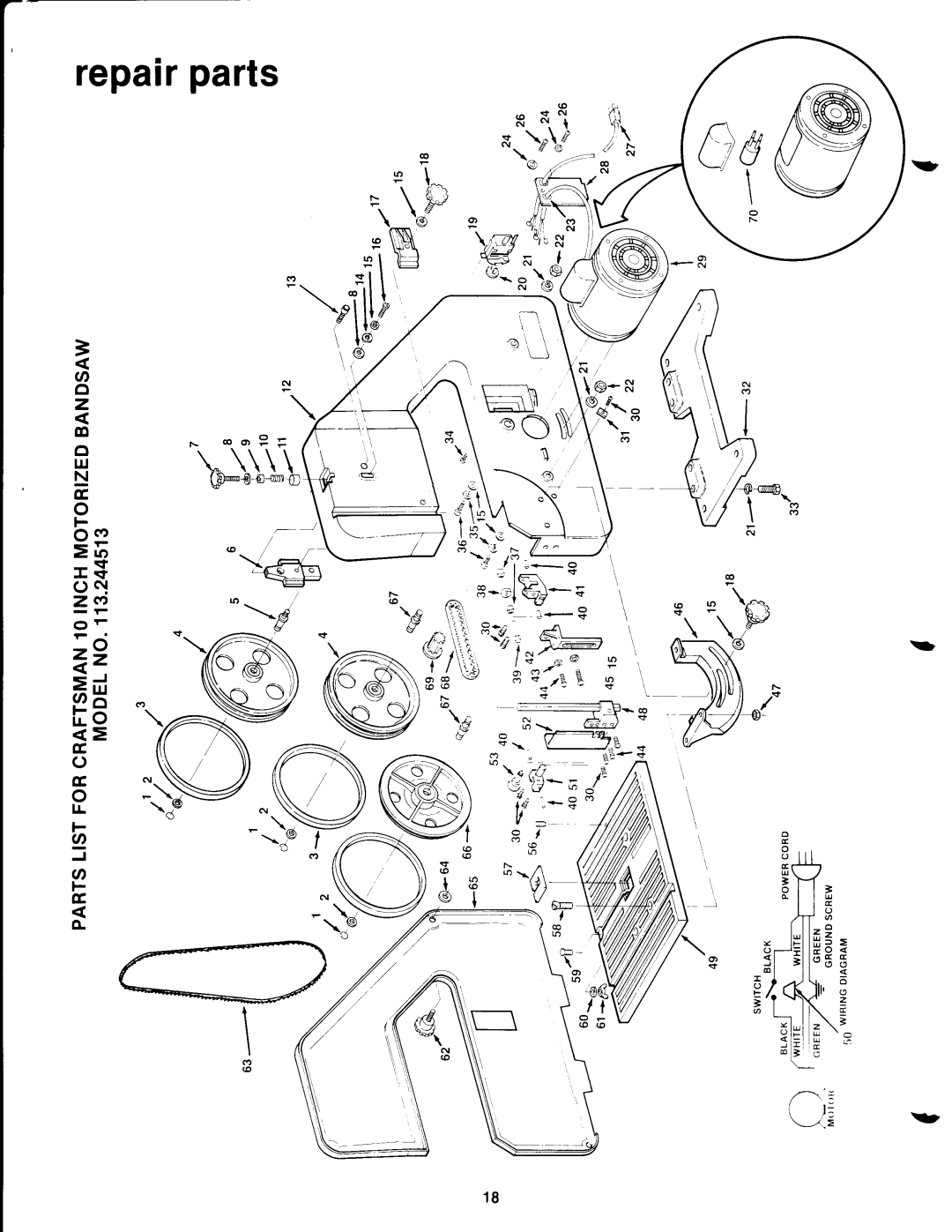 Craftsman 113.244513 owner manual Repair parts, Tcq f 