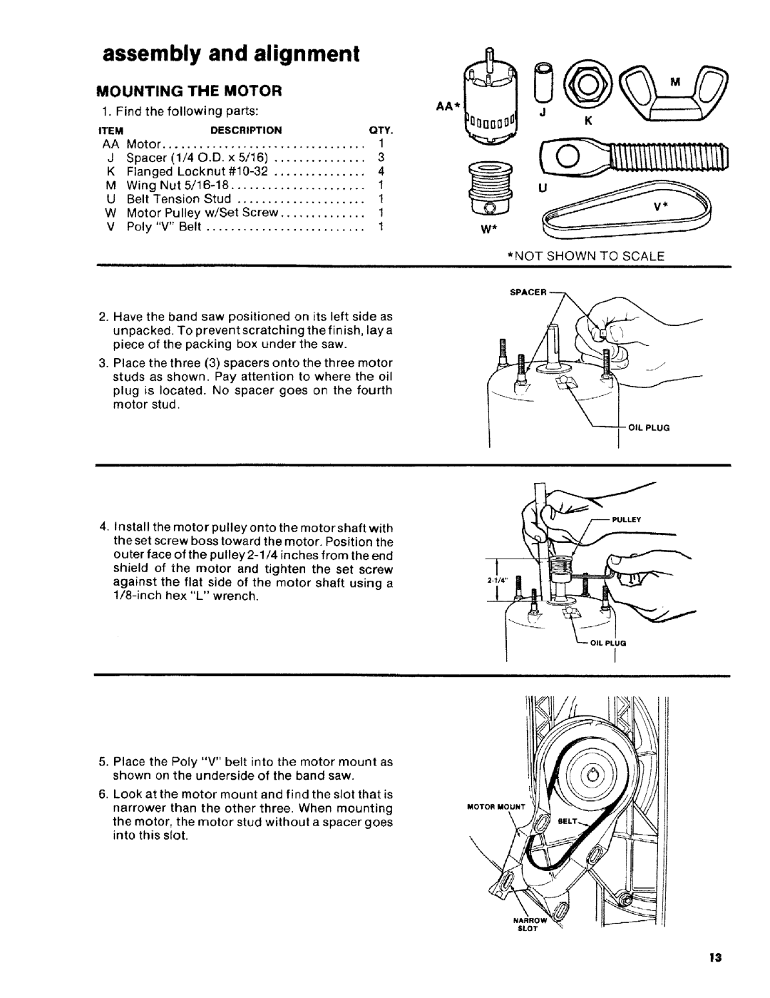 Craftsman 113.2472T0 owner manual Mounting the Motor 