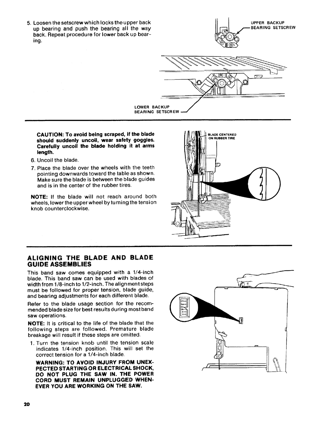 Craftsman 113.2472T0 owner manual Aligning the Blade and Blade Guide Assemblies 