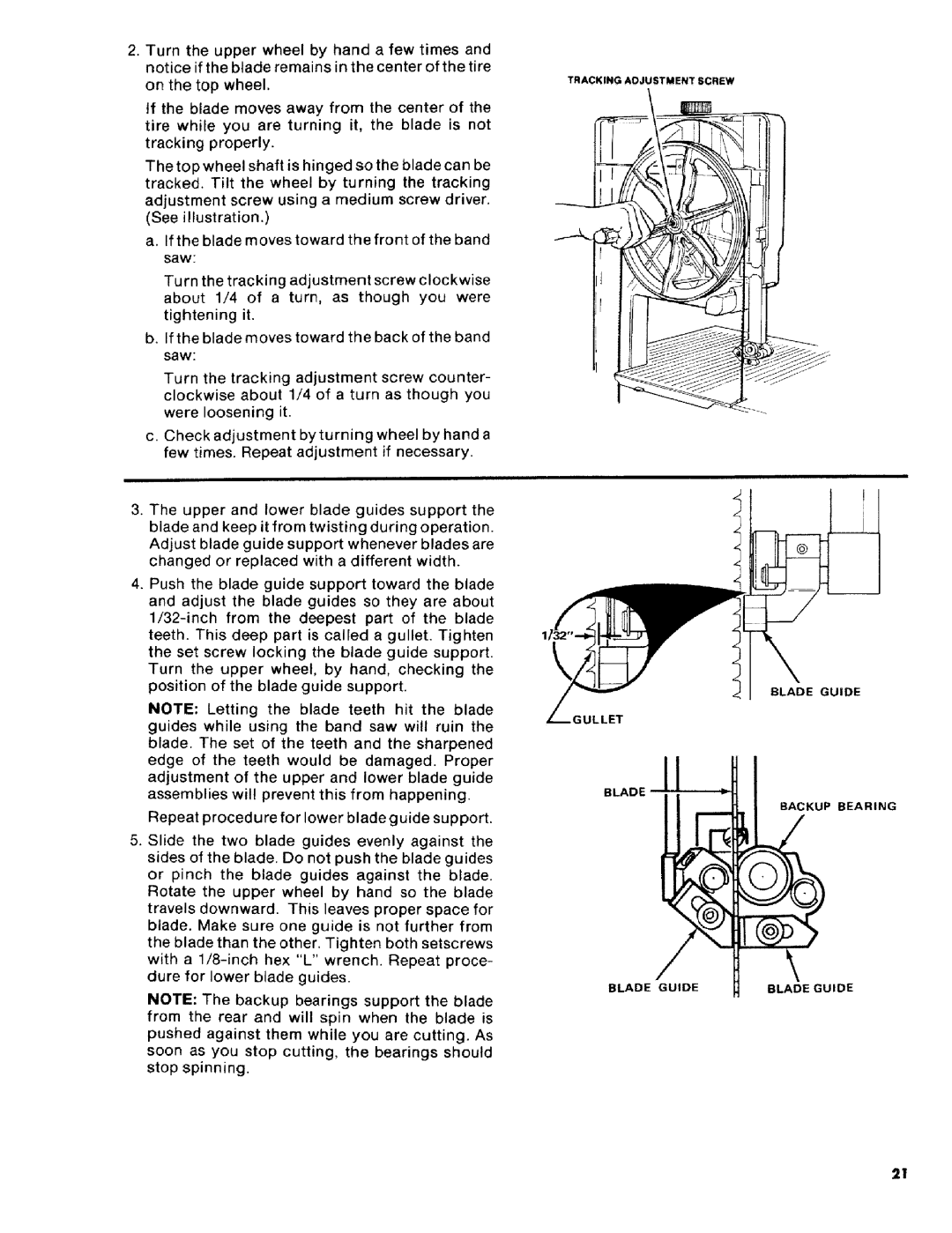 Craftsman 113.2472T0 owner manual Blade Guide Gullet Backup Bearing 