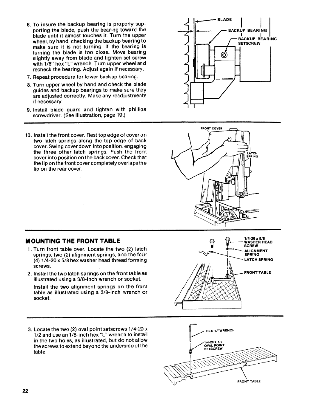 Craftsman 113.2472T0 owner manual Mounting the Front Table, Lad E 