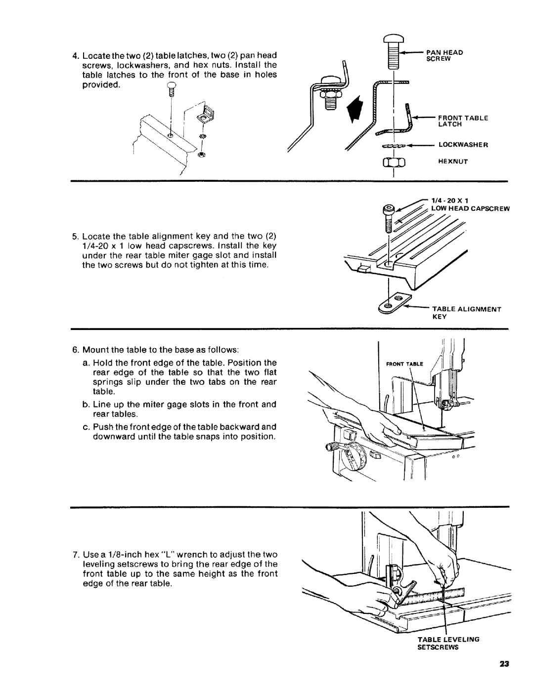 Craftsman 113.2472T0 owner manual Table Leveling Setscrews 