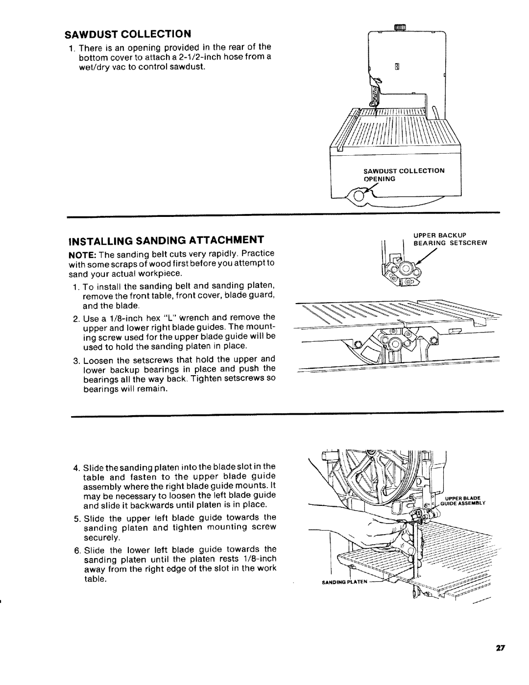 Craftsman 113.2472T0 owner manual Sawdust Collection, Installing Sanding Attachment 