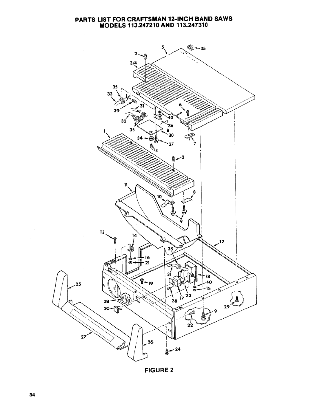 Craftsman 113.2472T0 owner manual Parts List for Craftsman 12-INCH Band Saws 