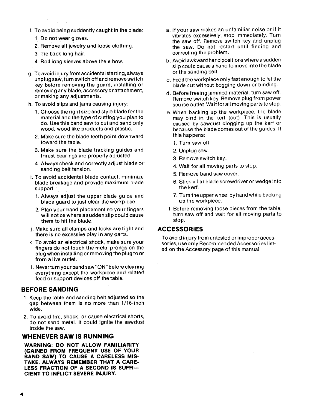 Craftsman 113.2472T0 owner manual Before Sanding, Whenever SAW is Running, Accessories 