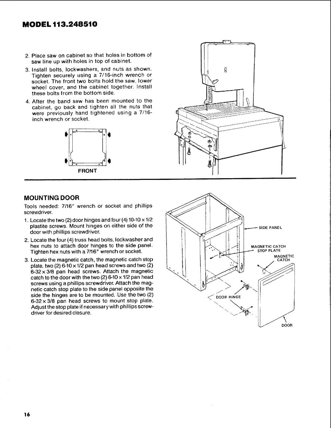 Craftsman 113.248510 owner manual Front 