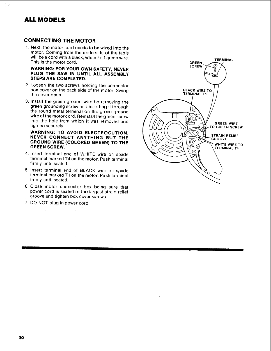 Craftsman 113.248510 owner manual Connecting the Motor, Steps are Completed 