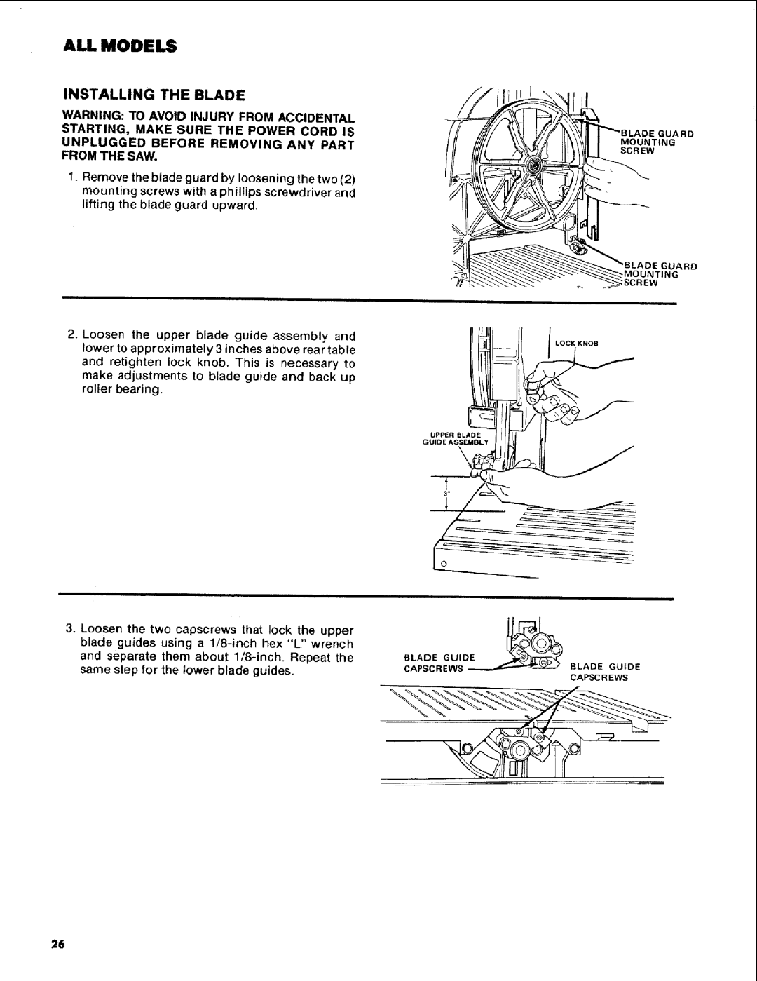 Craftsman 113.248510 owner manual Jrt,t, Installing the Blade 