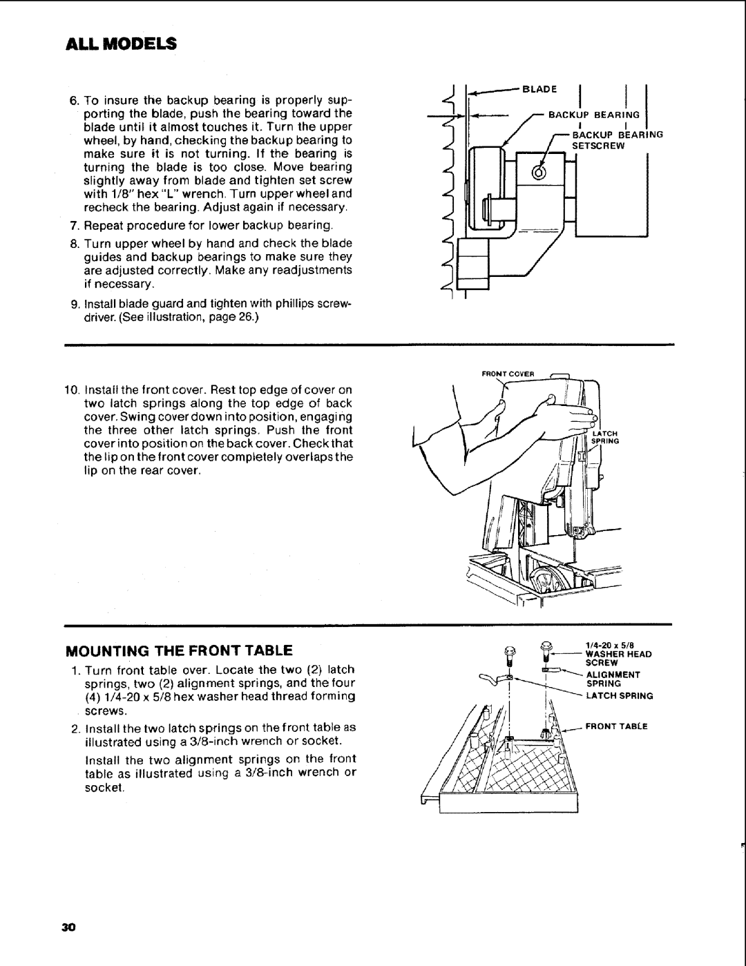 Craftsman 113.248510 owner manual Mounting Front, Turn front table over. Locate the two 2 latch 