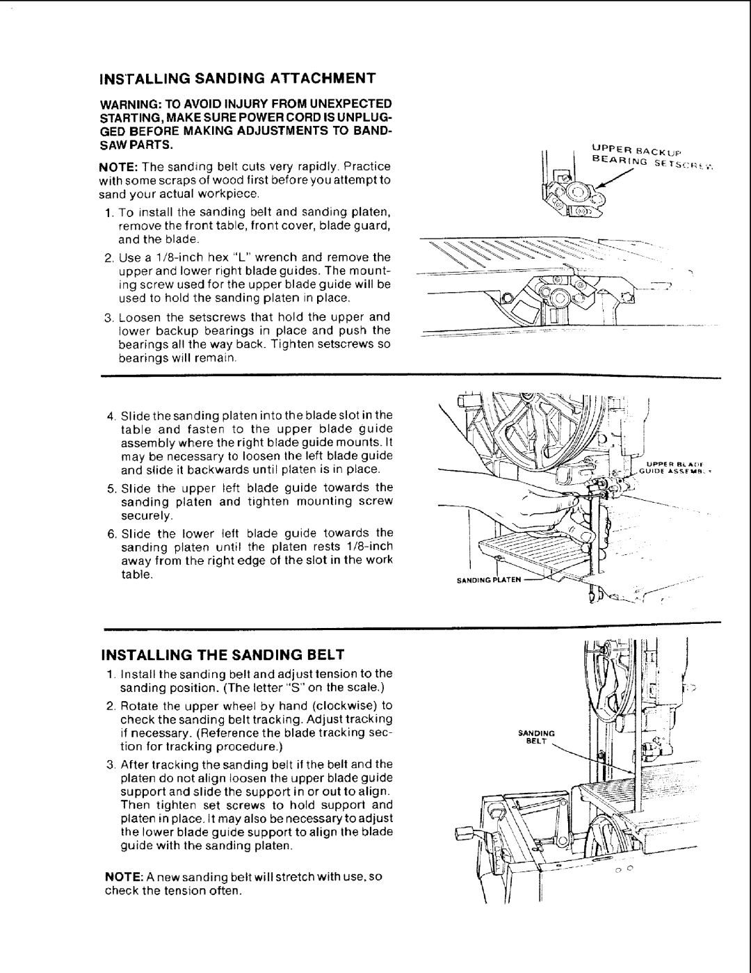 Craftsman 113.248510 owner manual Installing Sanding Attachment, Installing the Sanding Belt 