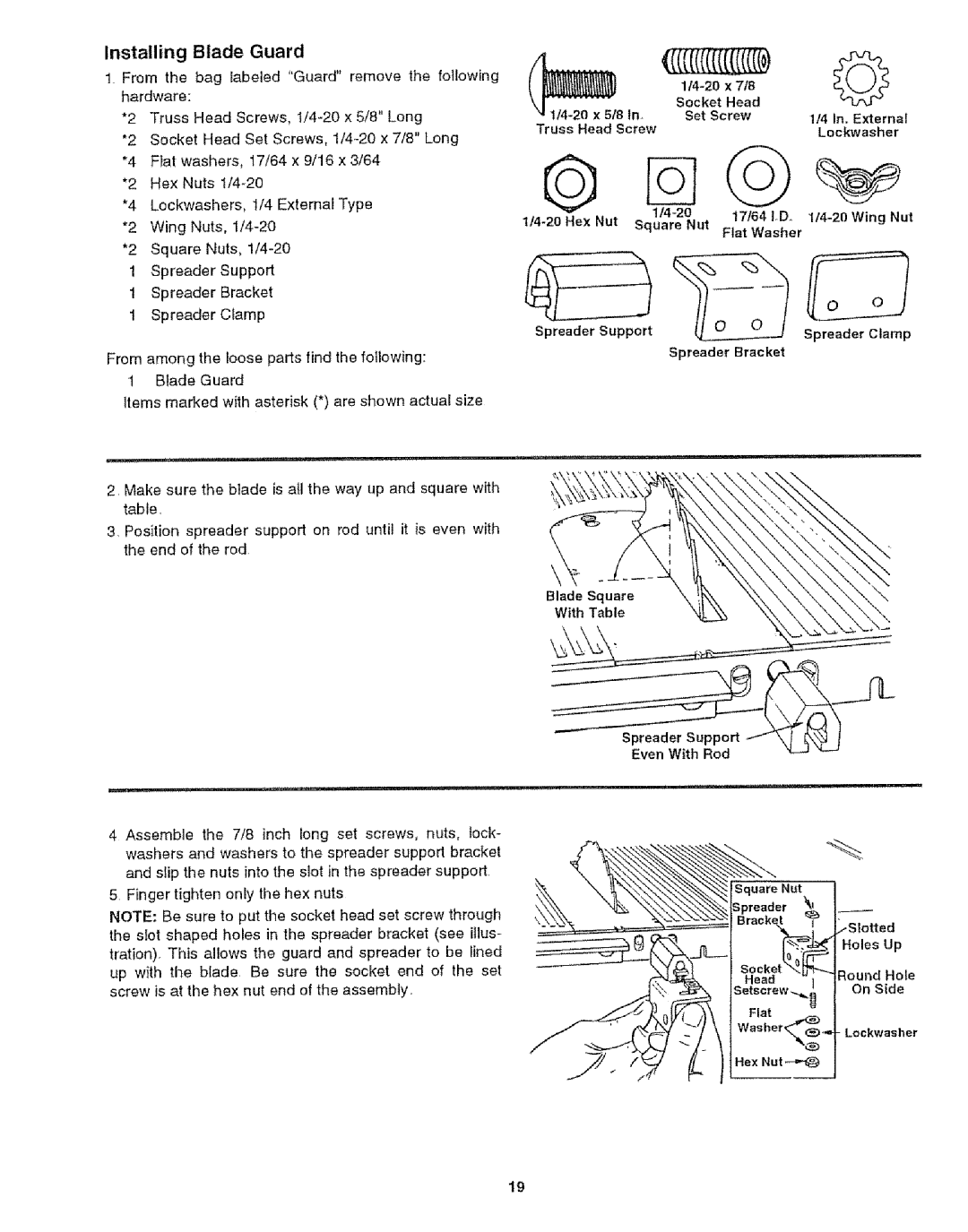 Craftsman 113.29921 owner manual Installing Blade Guard, Truss Head Screw 