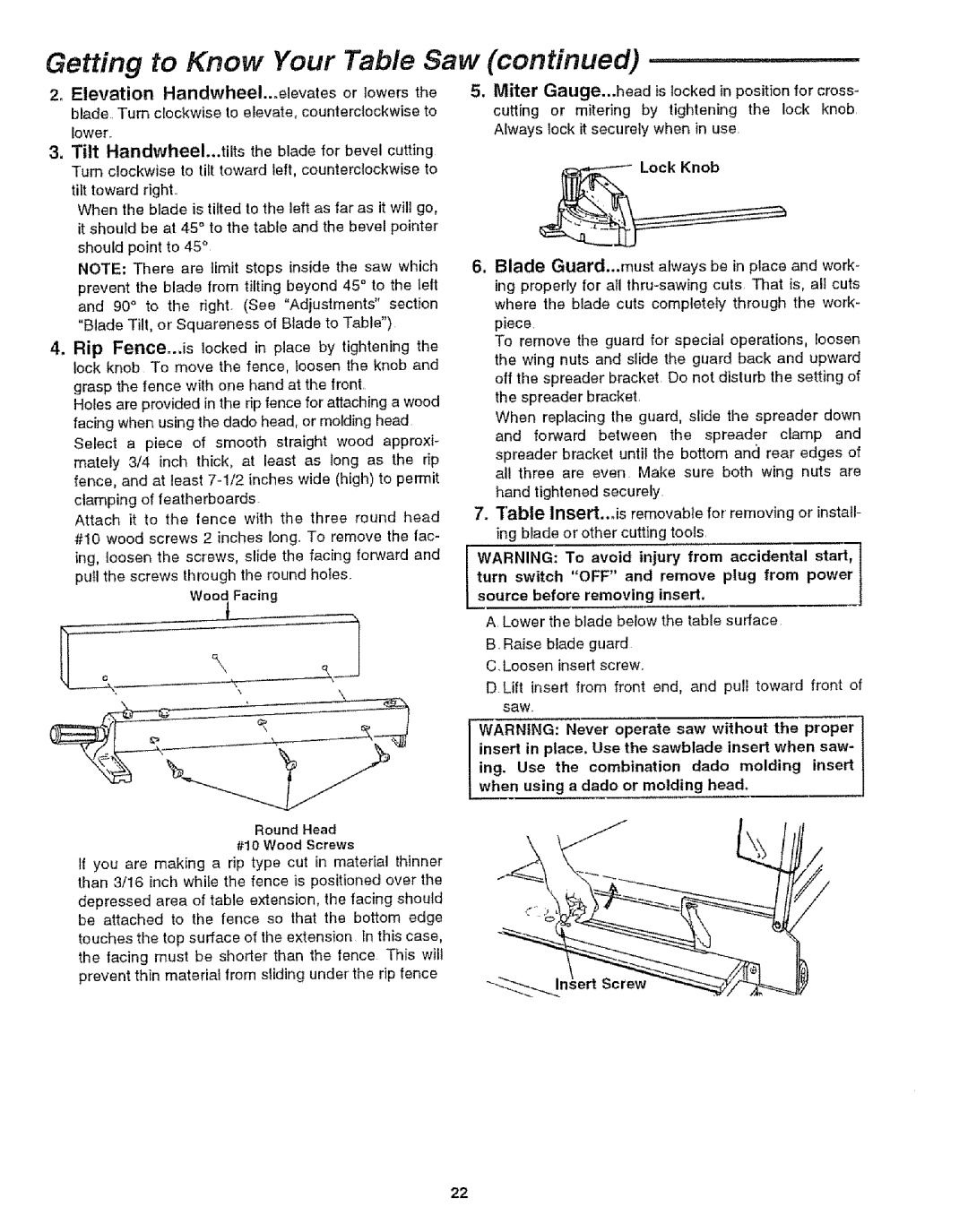 Craftsman 113.29921 owner manual Lock Knob 