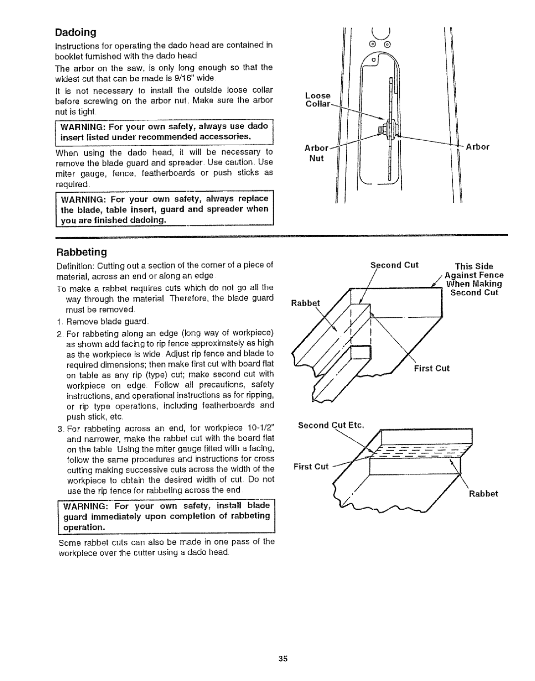 Craftsman 113.29921 owner manual LcelSaeJ, Arbor, Fence, Making, Rabbet, Abbet 