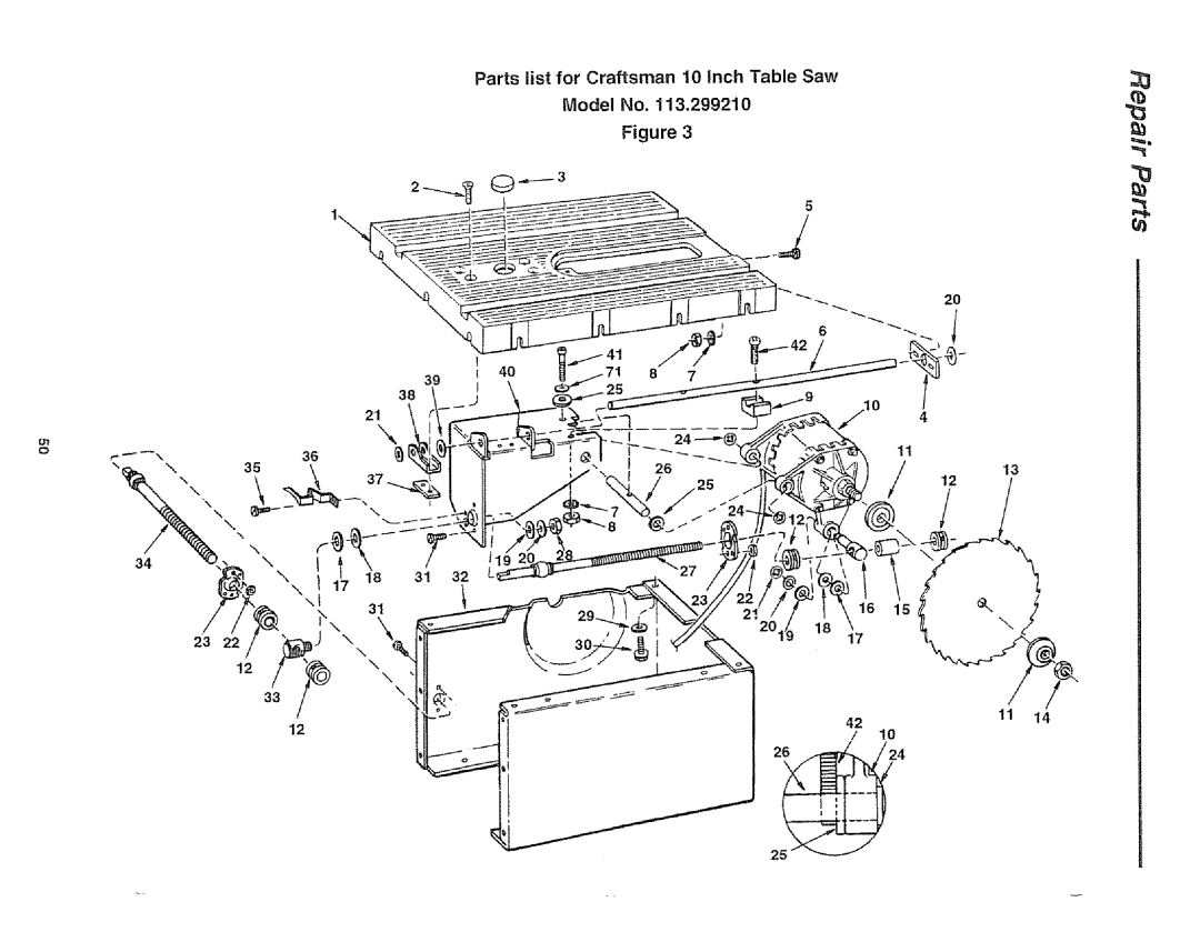 Craftsman 113.29921 owner manual Parts list for Craftsman 10 Inch Table Saw, 201!17 