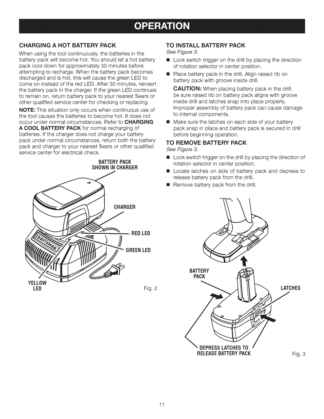 Craftsman 315.115510 manual Shownin Charger, Greenled, Led, Latches Depresslatchesto Releasebatterypack 