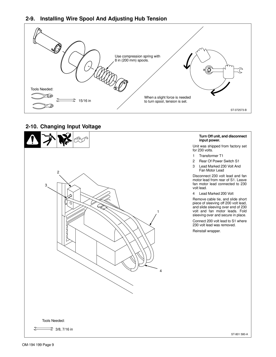 Craftsman 117.205710 operating instructions Installing Wire Spool And Adjusting Hub Tension, Changing Input Voltage 