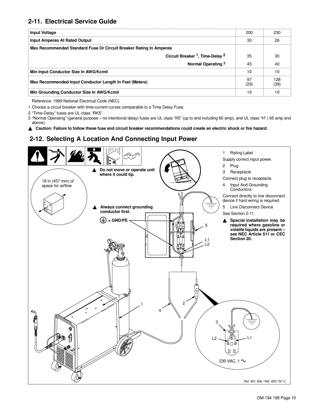 Craftsman 117.205710 Electrical Service Guide, Selecting a Location And Connecting Input Power, Input Voltage 