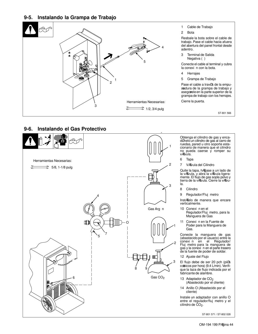 Craftsman 117.205710 operating instructions Instalando la Grampa de Trabajo, Instalando el Gas Protectivo 