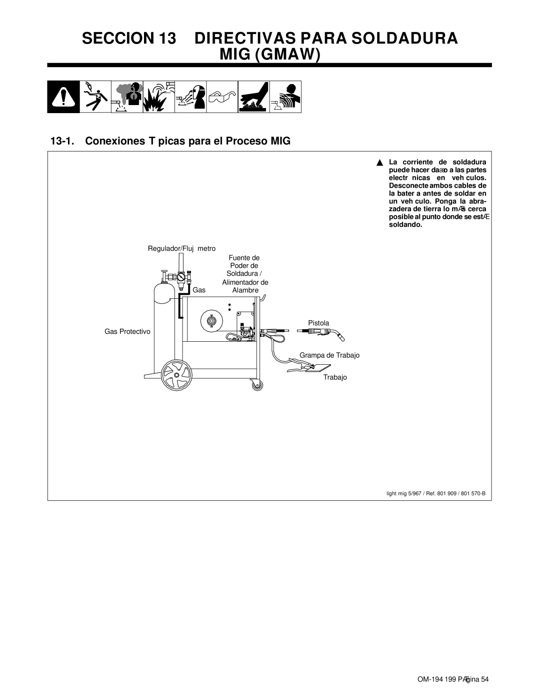 Craftsman 117.205710 Seccion 13 Directivas Para Soldadura MIG Gmaw, Conexiones Típicas para el Proceso MIG 