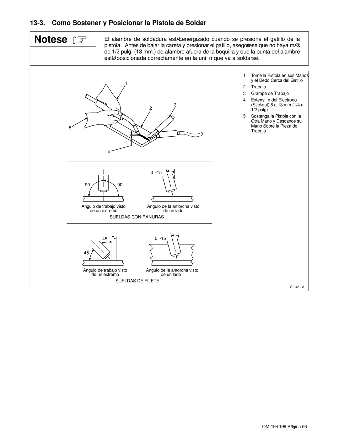 Craftsman 117.205710 operating instructions Como Sostener y Posicionar la Pistola de Soldar 