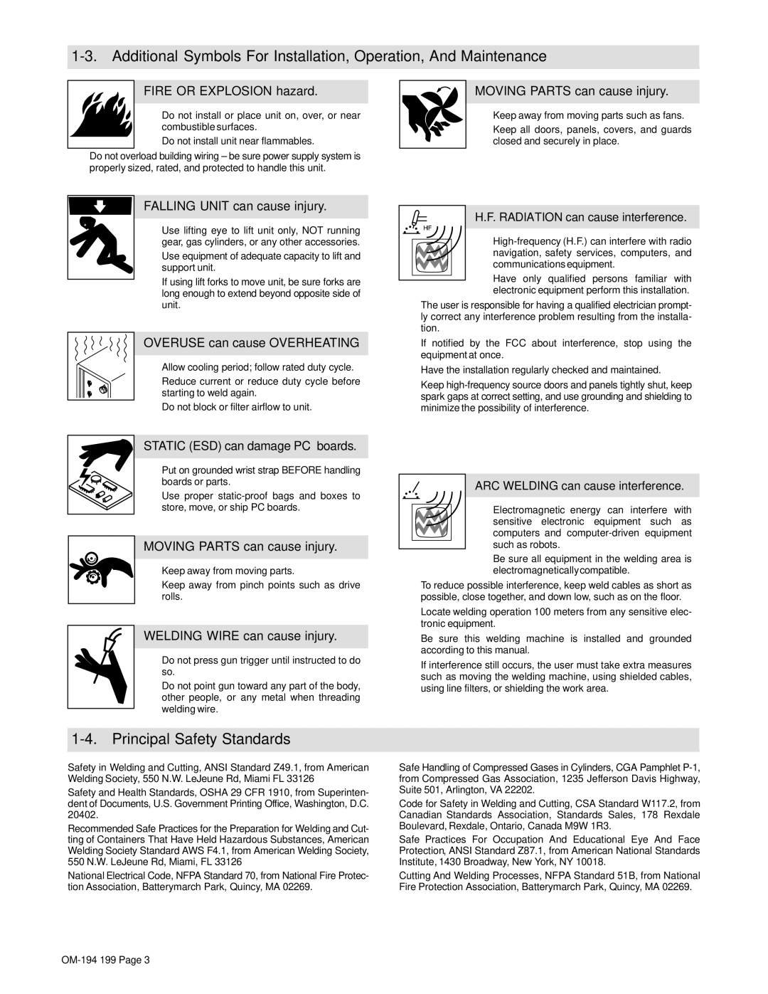 Craftsman 117.205710 operating instructions Principal Safety Standards, Fire or Explosion hazard 