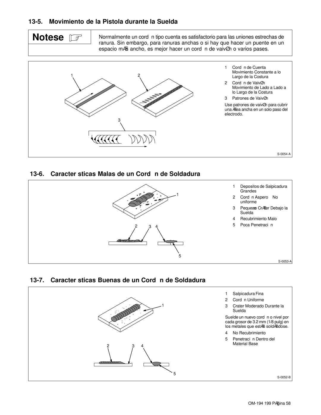 Craftsman 117.205710 Movimiento de la Pistola durante la Suelda, Características Malas de un Cordó n de Soldadura 