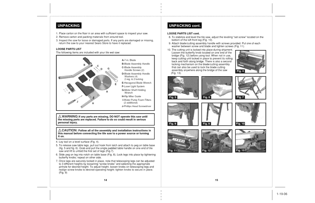 Craftsman 118.22000 operating instructions Loose Parts List 