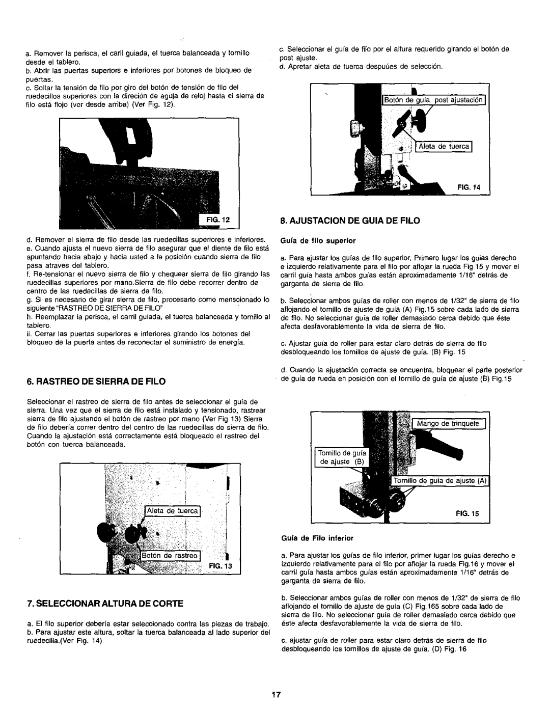 Craftsman 119.214 owner manual Rastreo DE Sierra DE FILe, Ajustacion DE Guia DE FILe, Seleccionar Altura DE Corte 