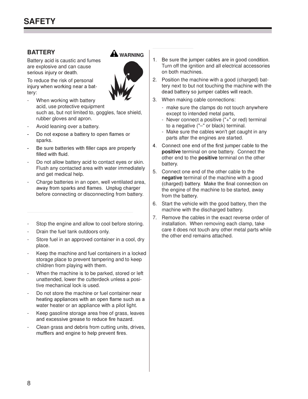 Craftsman 127.28875 manual Battery Warning, Transportation and Storage Safety 