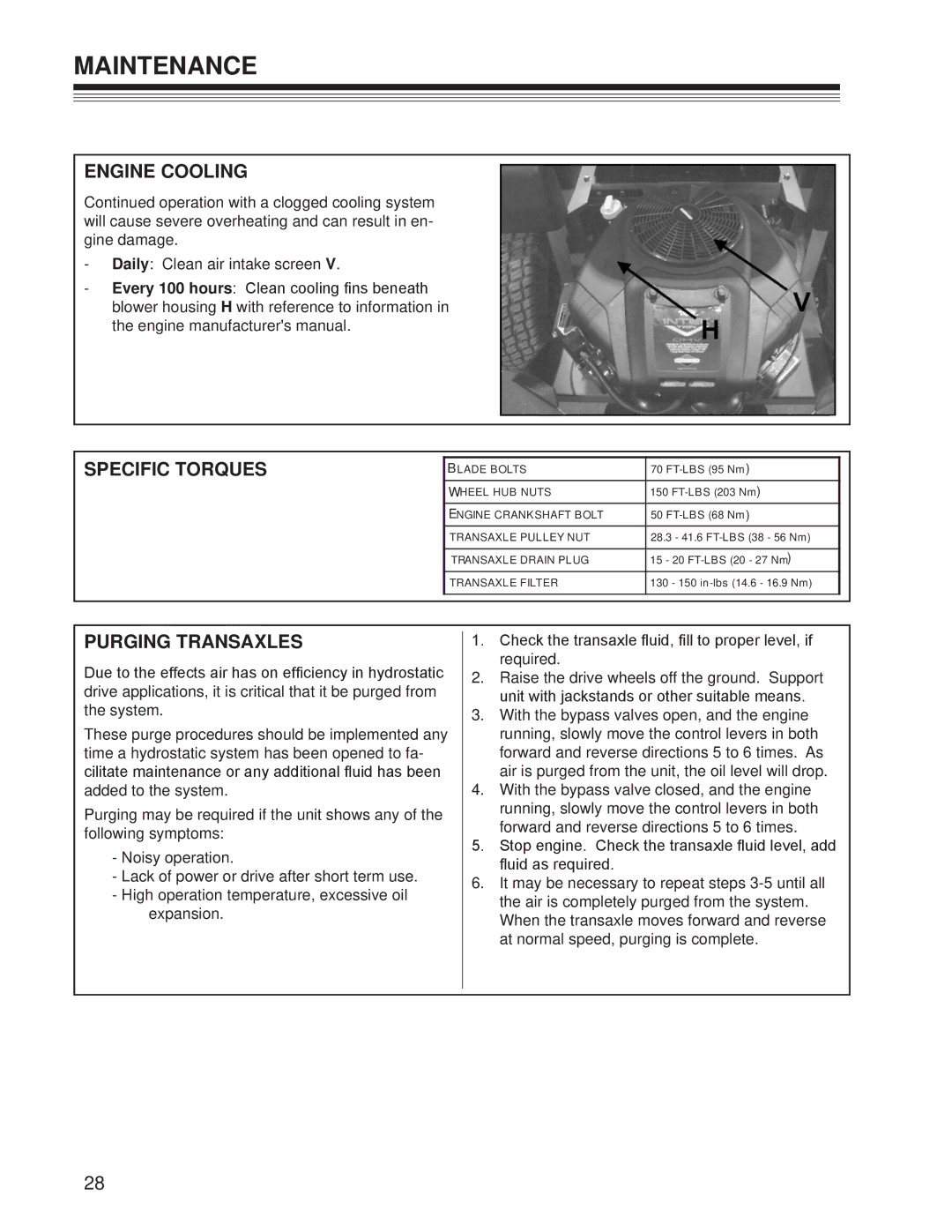 Craftsman 127.28875 manual Engine Cooling, Specific Torques, Purging Transaxles 