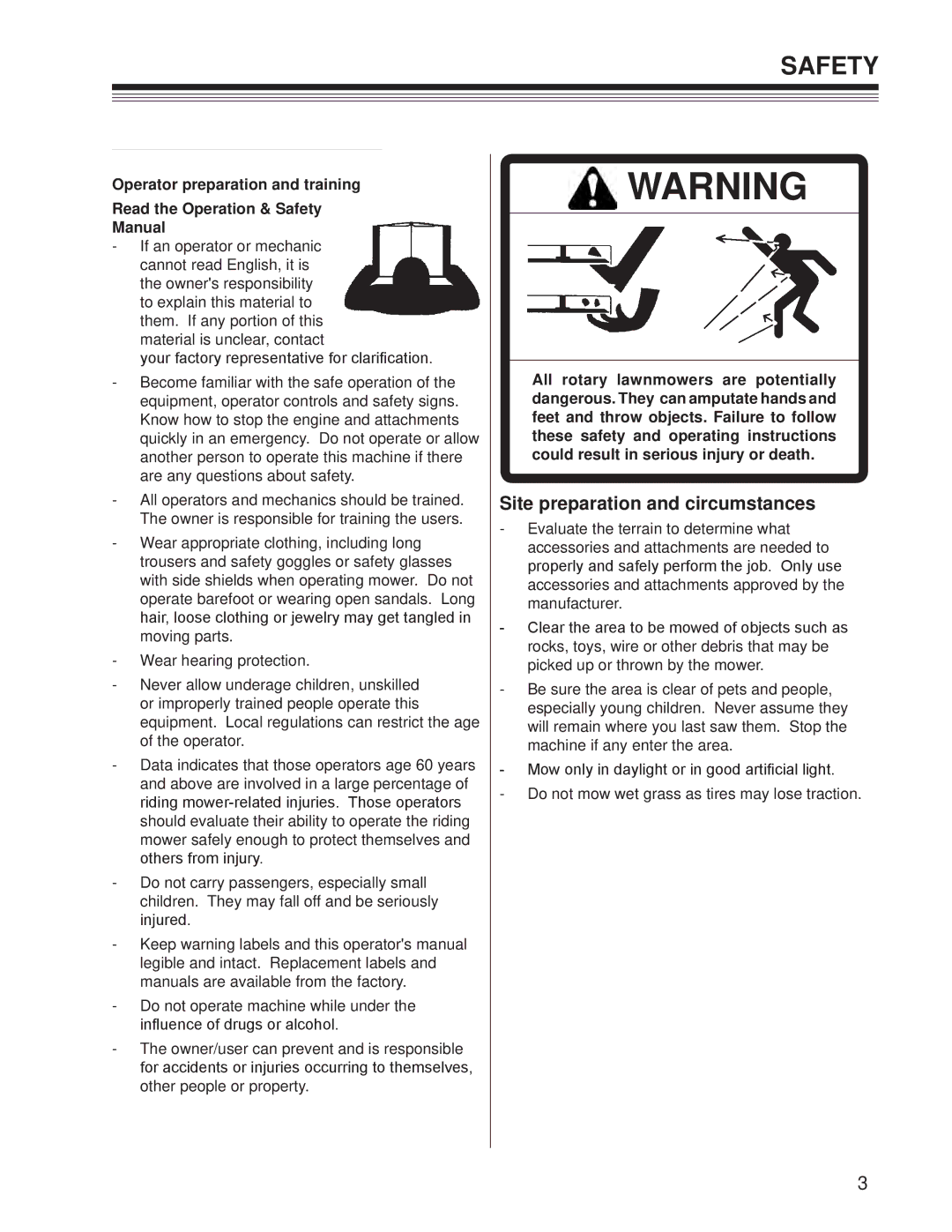 Craftsman 127.28875 manual Site preparation and circumstances, Preparing for Safe Operation 