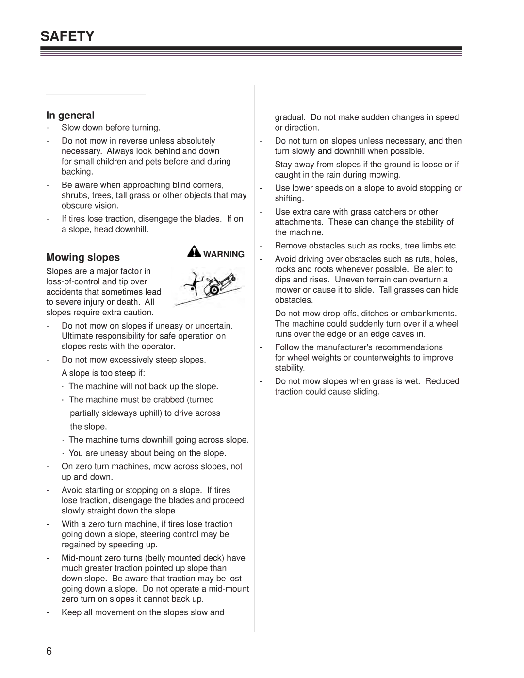 Craftsman 127.28875 manual Mowing slopes 