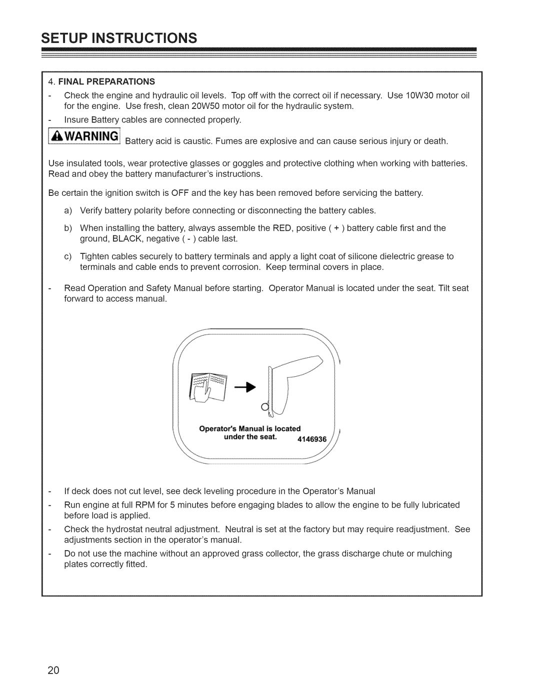 Craftsman 127.28877, 127.28876 manual Setup iNSTRUCTiONS, Final Preparations 