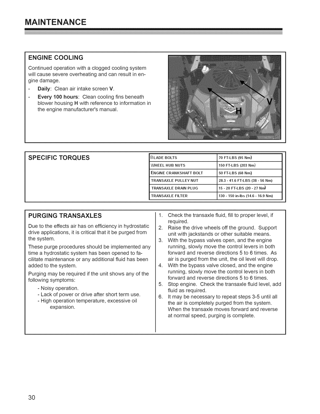 Craftsman 127.28877, 127.28876 manual Engine Cooling, Specific Torques, Purging Transaxles 