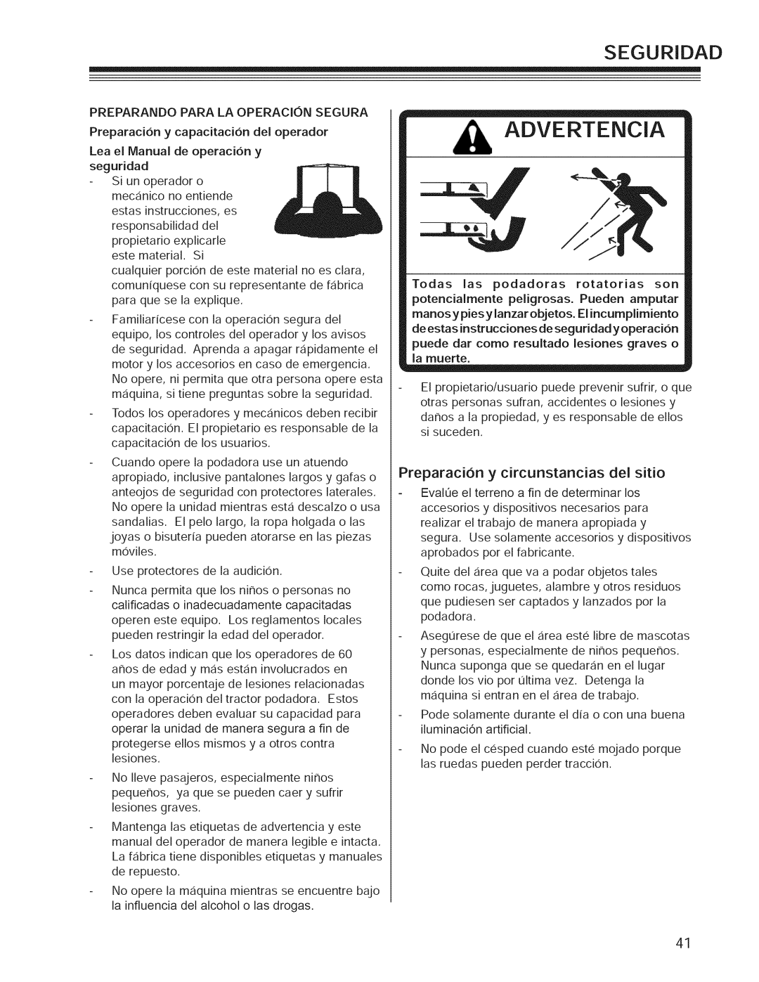 Craftsman 127.28876, 127.28877 manual Preparacion y circunstancias del sitio, Lea el iVianual de operaci6n y 