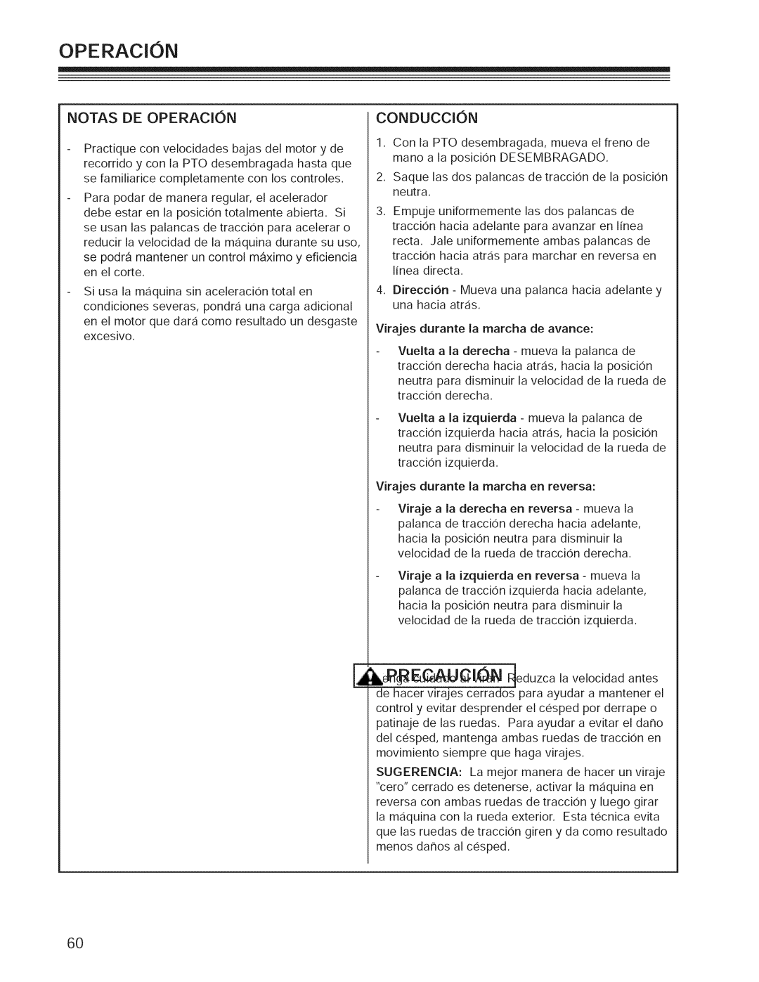 Craftsman 127.28877, 127.28876 manual Conduccion, Notas DE Operacion 