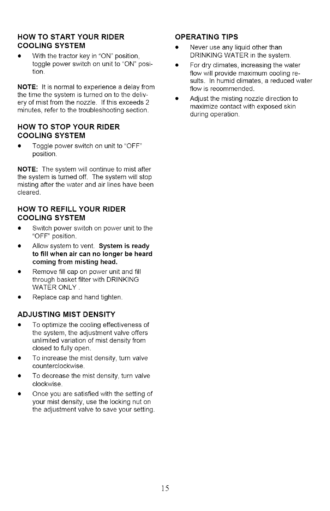 Craftsman 132.24607 manual HOW to Start Your Rider Cooling System, HOW to Refill Your Rider Cooling System, Operating Tips 