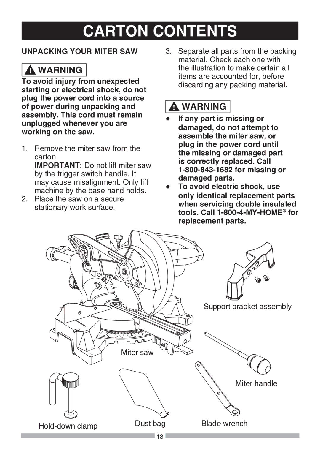 Craftsman 137.21194 operating instructions Carton Contents 