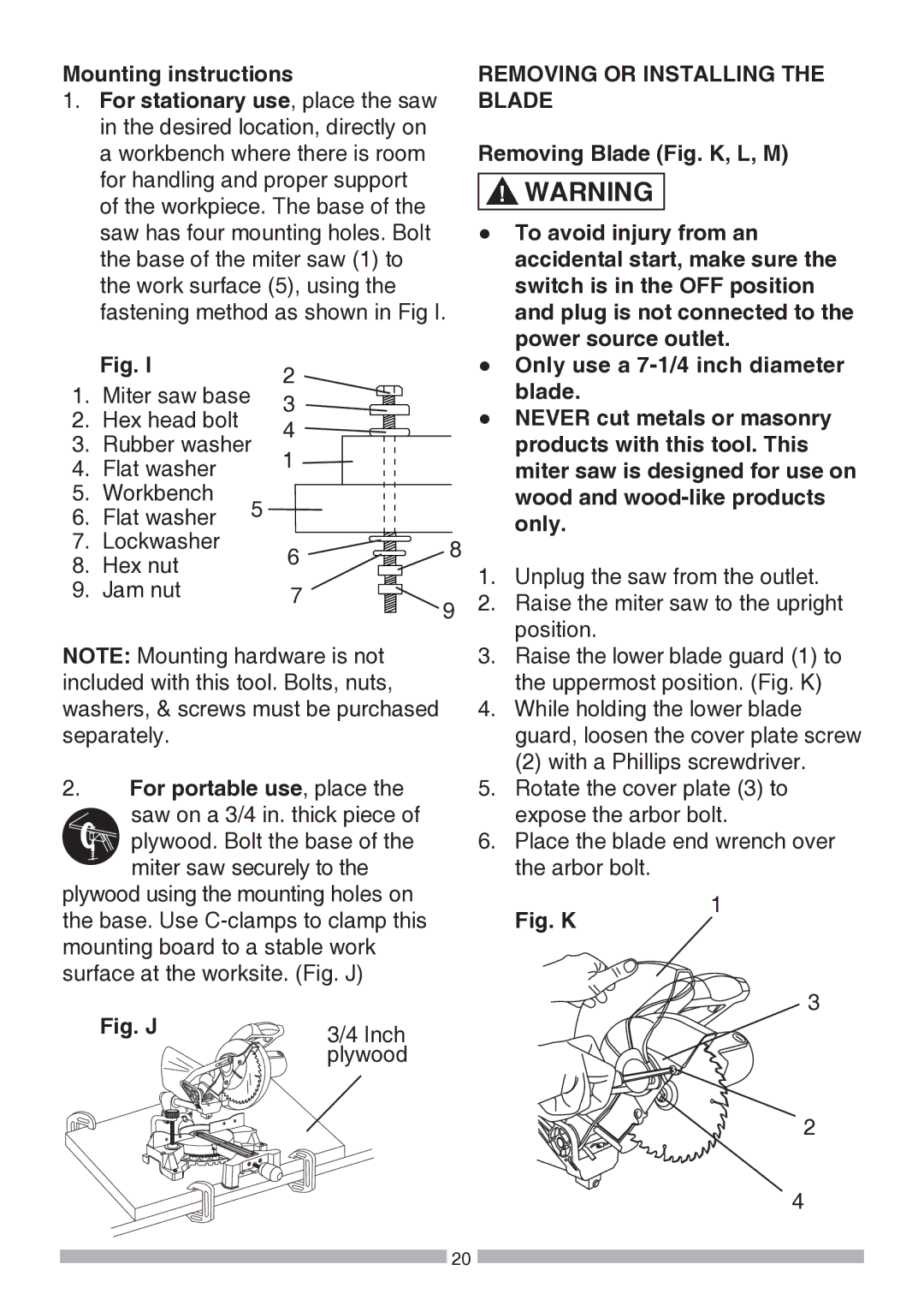 Craftsman 137.21194 operating instructions Removing or Installing, Blade 