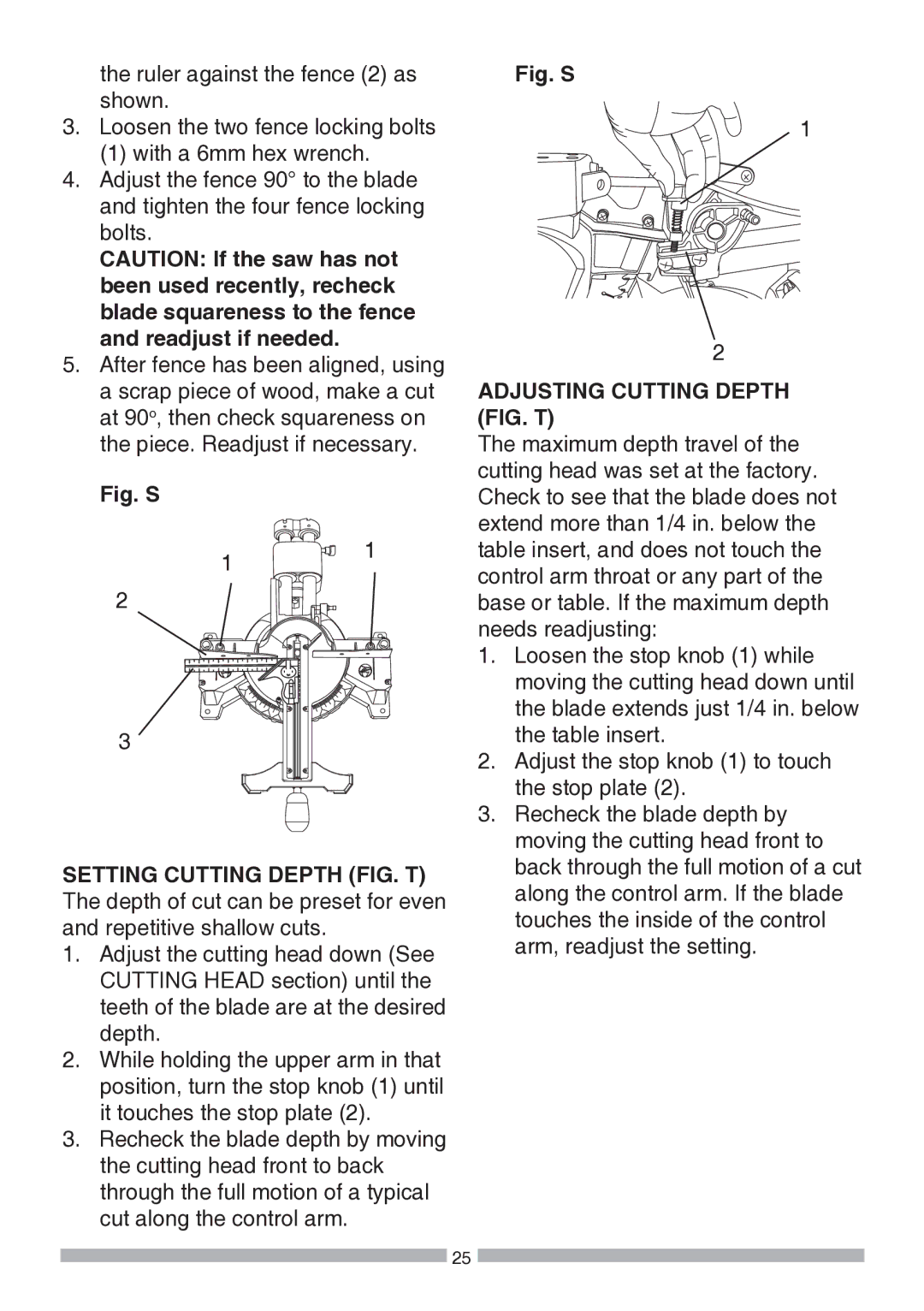 Craftsman 137.21194 operating instructions Fig. S, Adjusting Cutting Depth FIG. T 