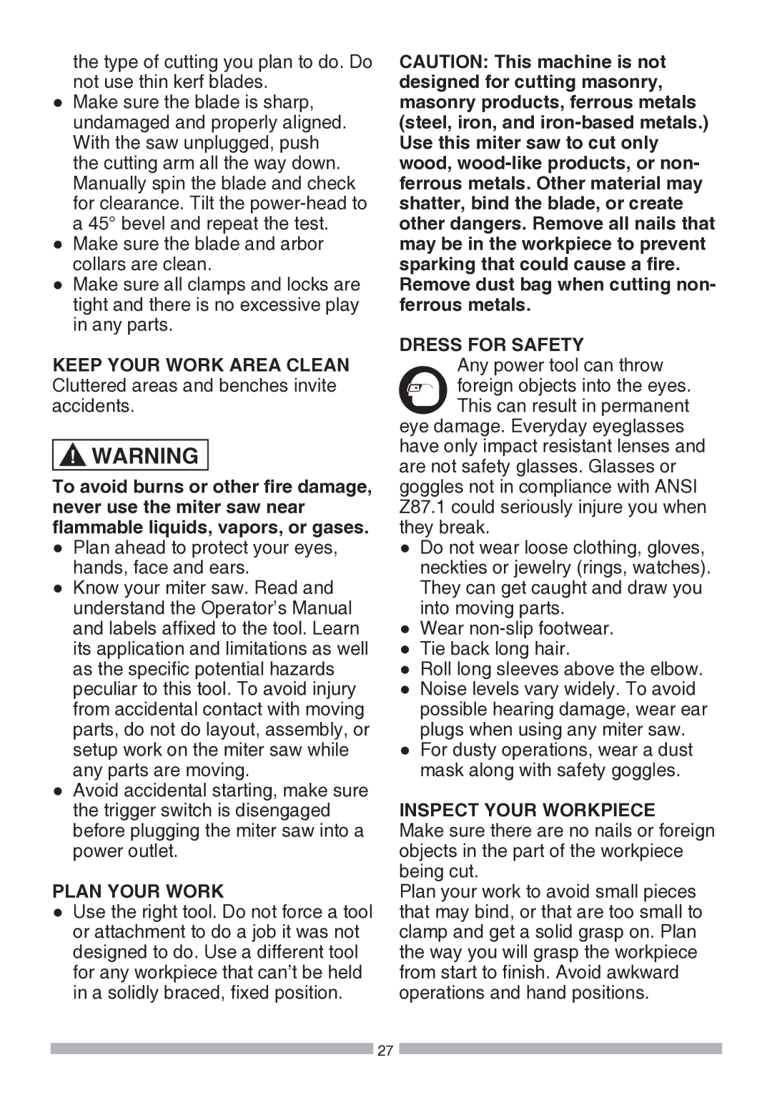 Craftsman 137.21194 operating instructions Plan Your Work, Dress for Safety, Inspect Your Workpiece 