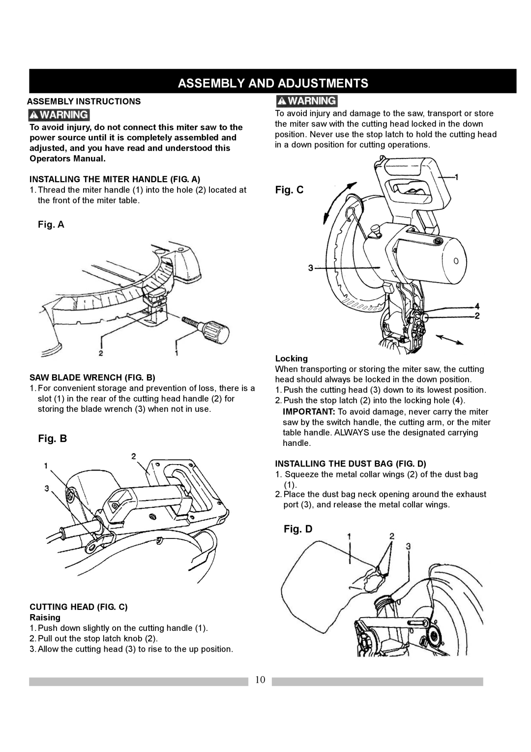 Craftsman 137.21214 operating instructions Assembly and Adjustments 