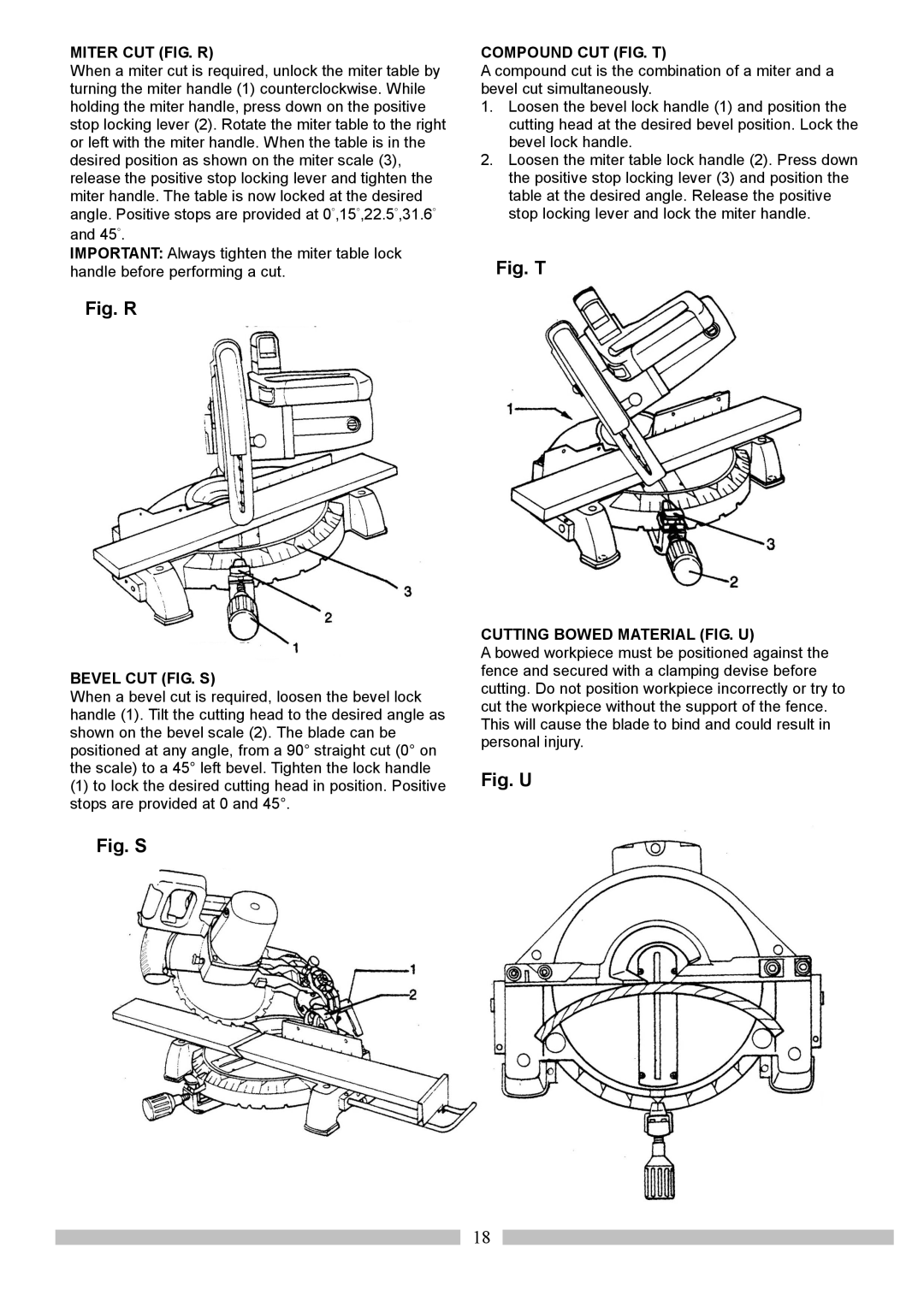 Craftsman 137.21214 Miter CUT FIG. R, Bevel CUT FIG. S, Compound CUT FIG. T, Cutting Bowed Material FIG. U 