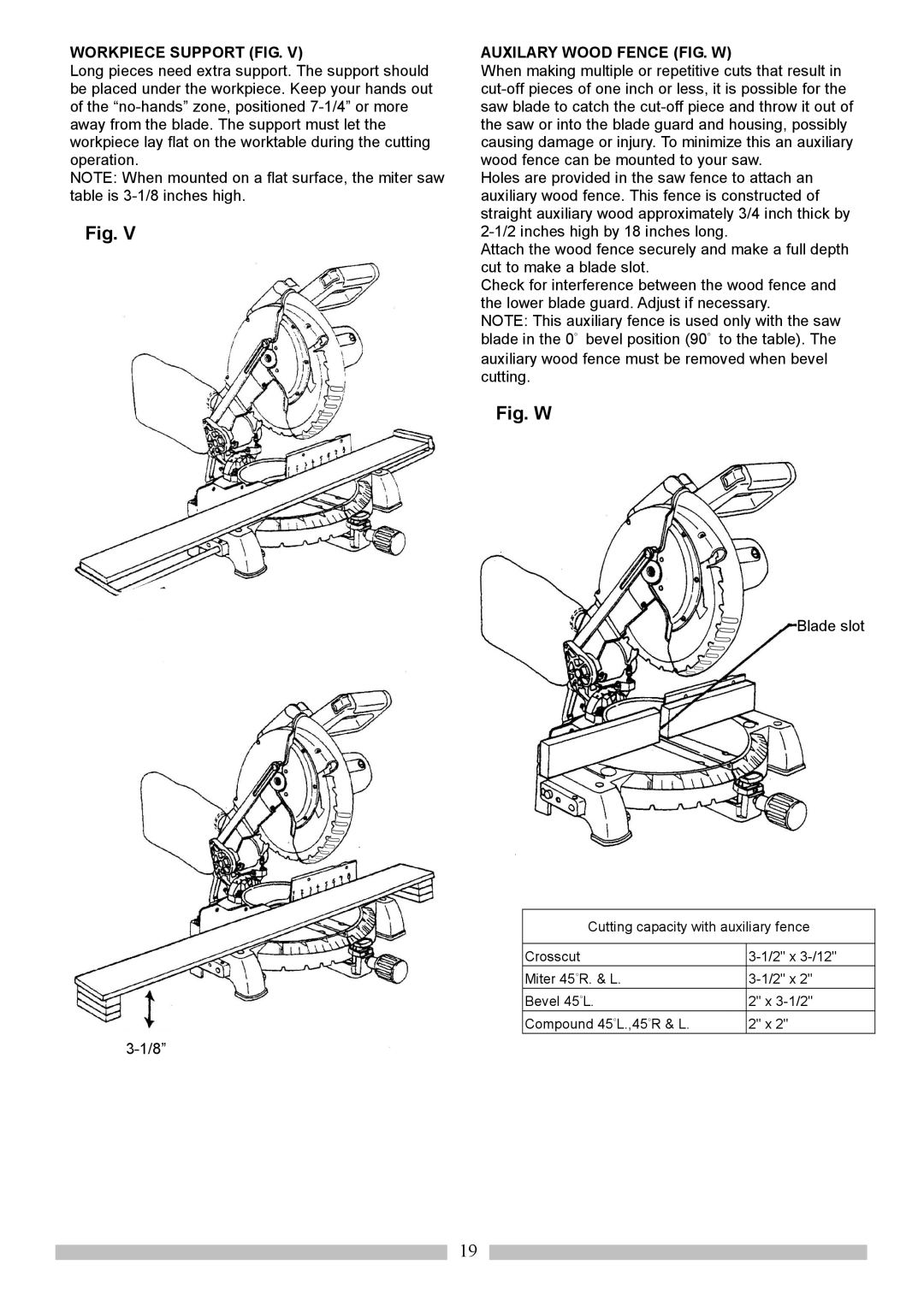 Craftsman 137.21214 operating instructions Workpiece Support FIG, Auxilary Wood Fence FIG. W 