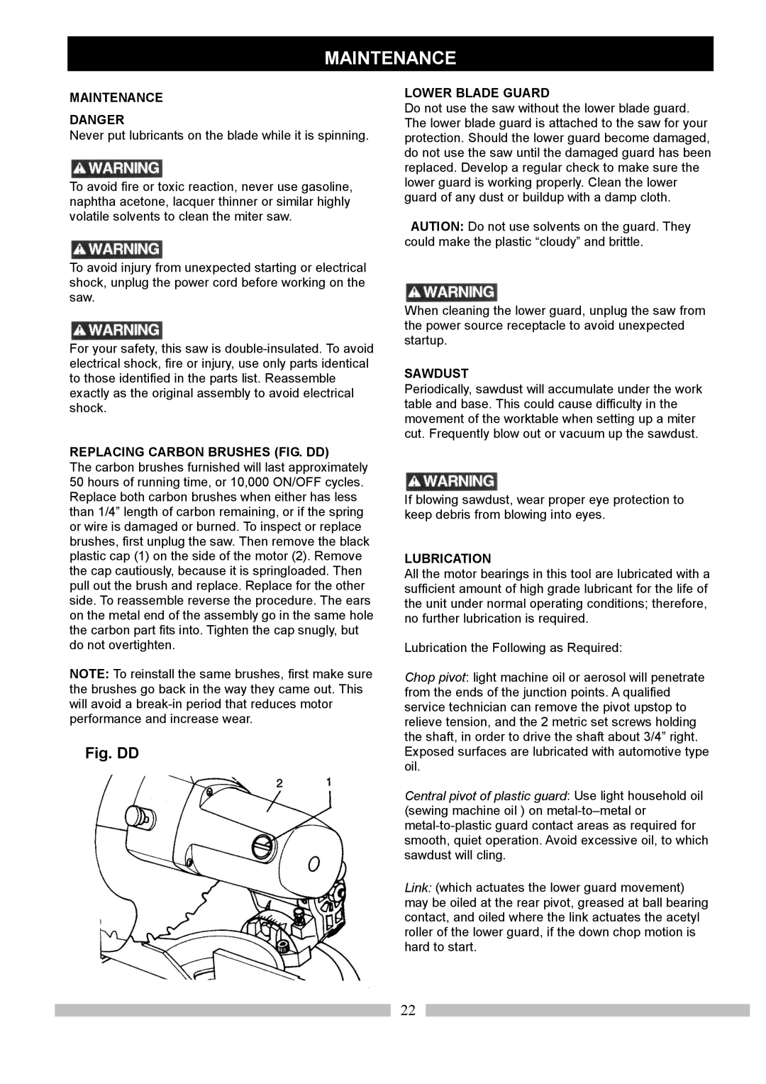 Craftsman 137.21214 operating instructions Maintenance 