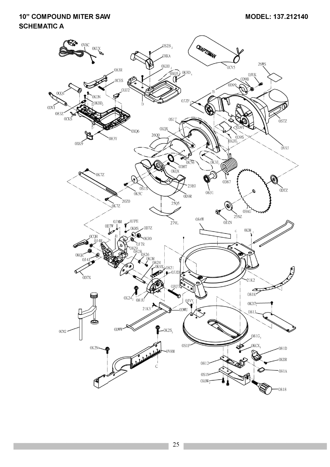 Craftsman 137.21214 operating instructions Compound Miter SAW, Schematic a 