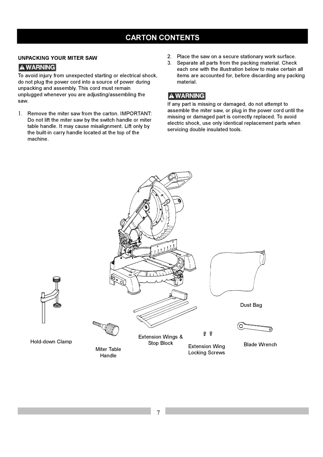 Craftsman 137.21214 operating instructions Carton Contents 